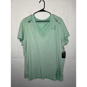 NEW Torrid Vintage Cotton Jersey V Neck Relaxed Distressed Green 0 L 12
